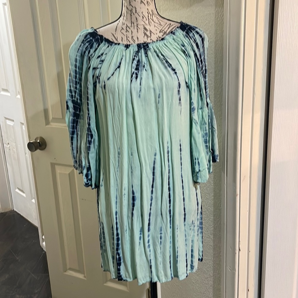 Blue and green tie-dye top